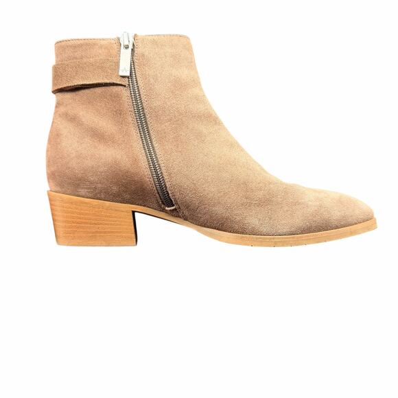 Aquatalia Faria Taupe Suede Buckle Ankle Boots 9.5 Waterproof Low Heel - Picture 7 of 11